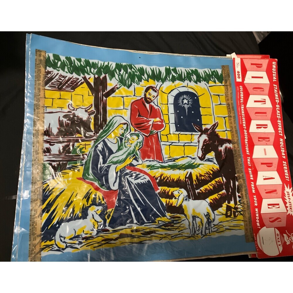 Arkow Lewis 1953 Picture-Panes Stained Glass Effect Christmas Manger Vintage